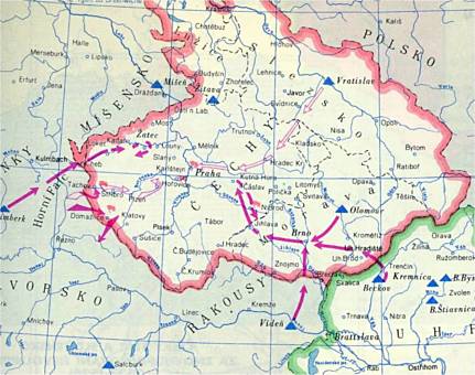 Mapa křižáckých výprav do Čech 1420-1431