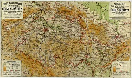 Mapa Protektorátu Čechy a Morava po 15. 3. 1939