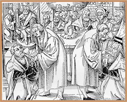 M. Jan Hus a Martin Luther při Večeři Páně pod obojí
